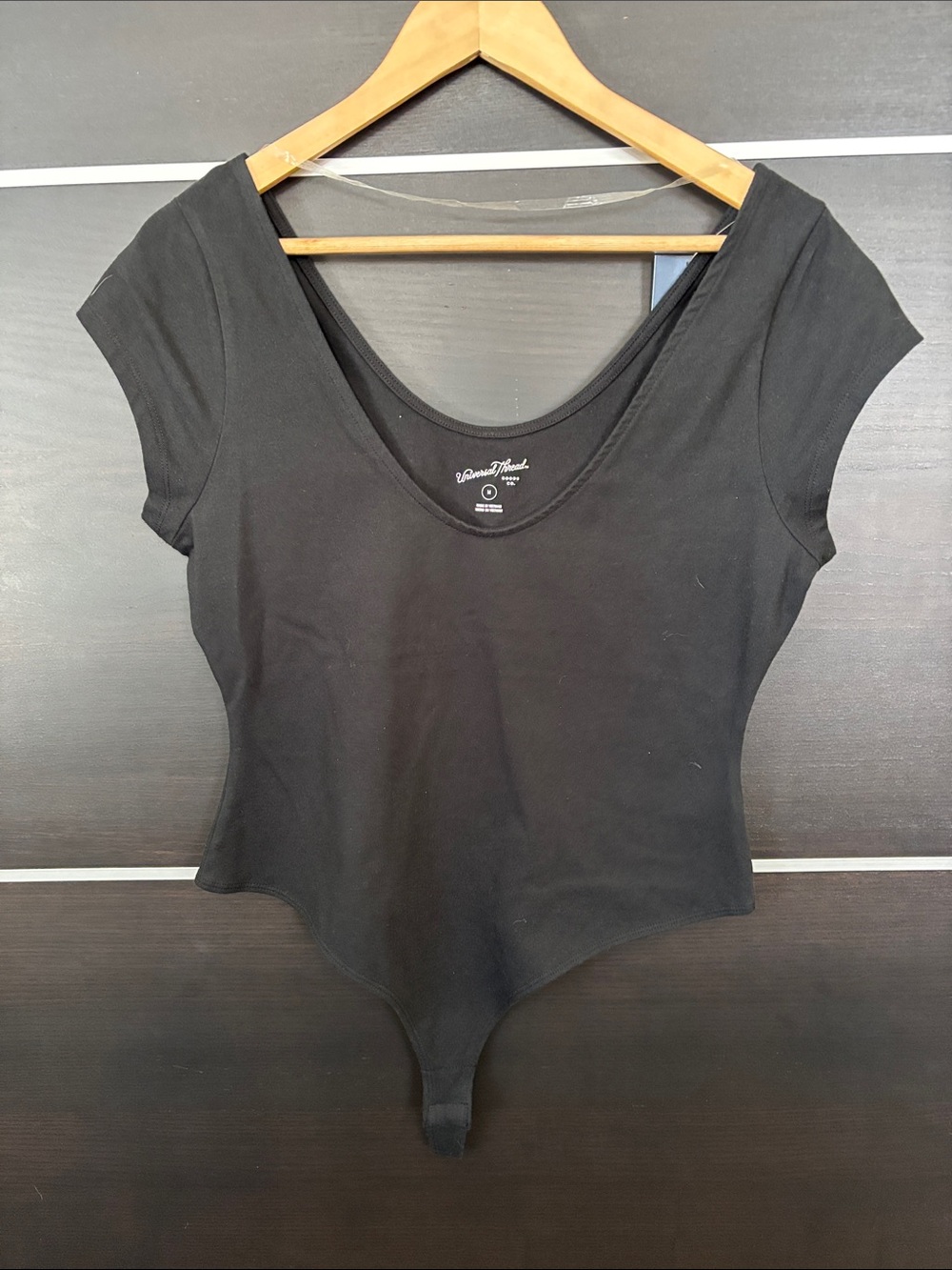 Universal Thread Women's Black Voop Neckline Thong Bodysuit